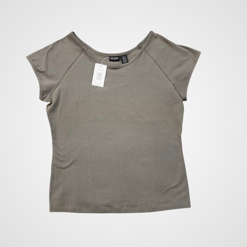 111 State Scoop Neck‎ Tee Womens XL Muted Olive New Cotton Blend Raglan Sleeve